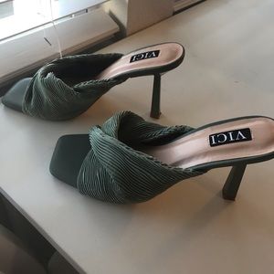 Green Vici Square Toe Heels